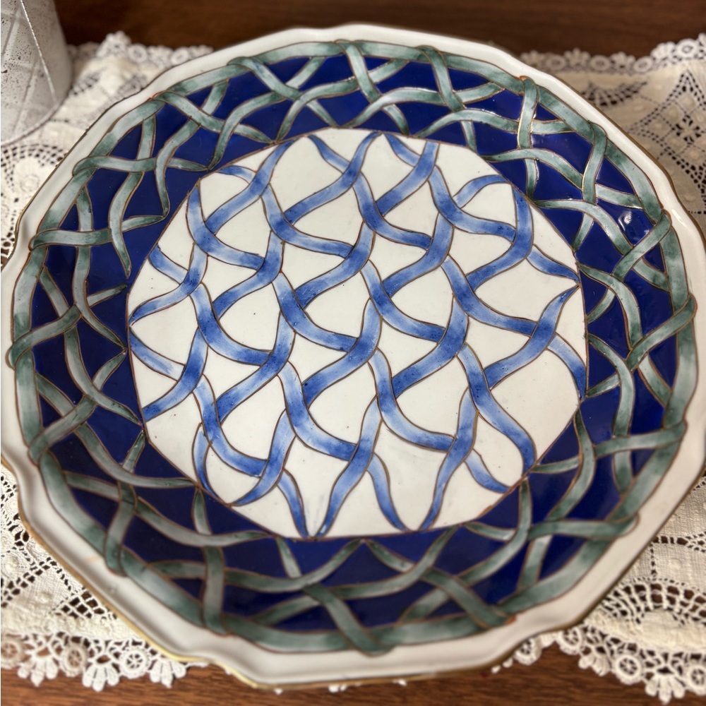Oriental Accent Elegant Blue and White Decorative Ceramic Art Plate
